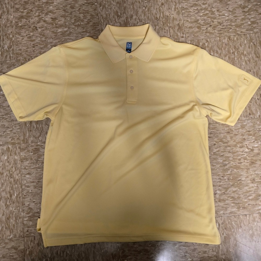 PGA Tour Mens Large Yellow Short Sleeve Performance Golf Polo Shirt